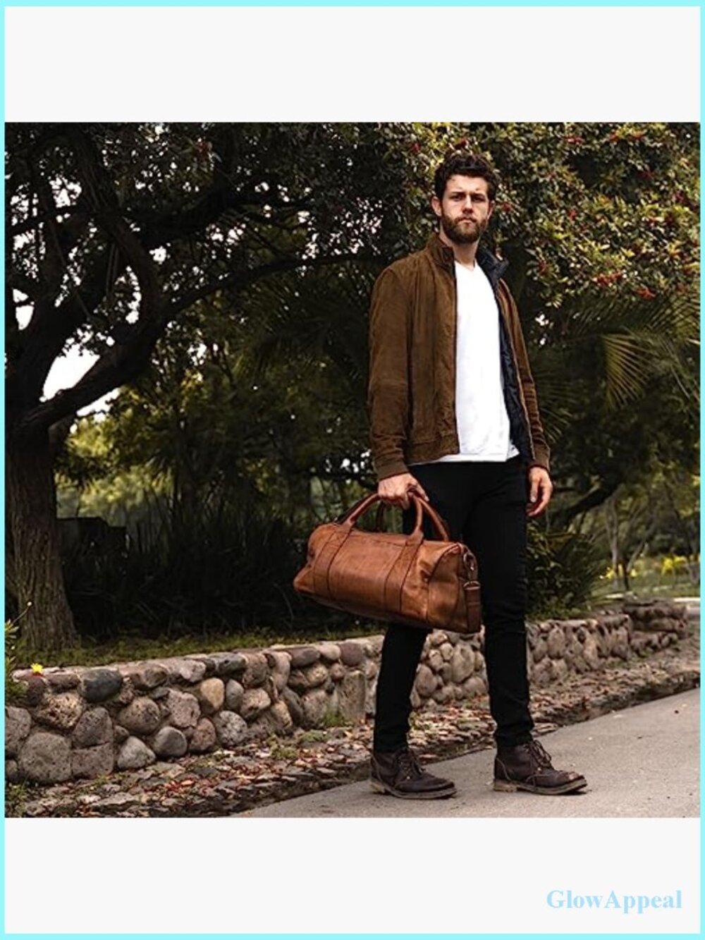 Full Grain Leather Duffle Bag - 25L Travel Gym Carry-On Weekender with Brass